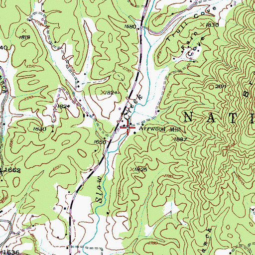 Topographic Map of Arrwood Mill, NC