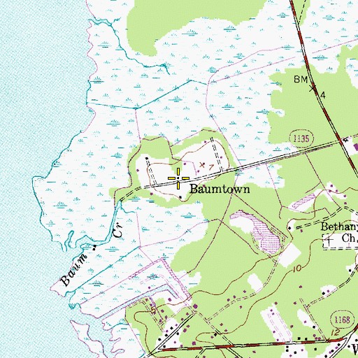 Topographic Map of Baumtown, NC