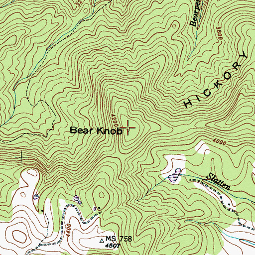 Topographic Map of Bear Knob, NC