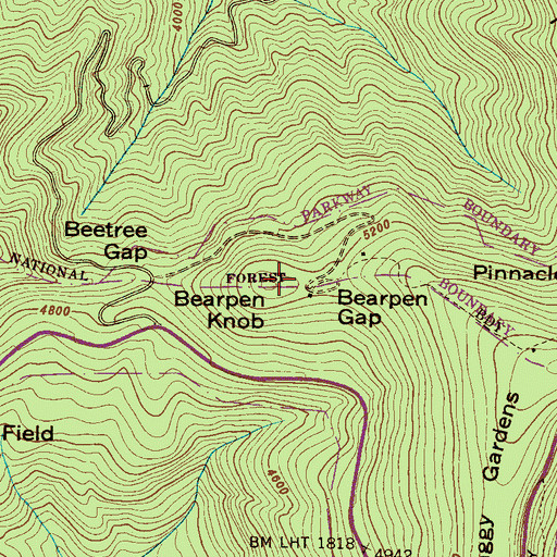Topographic Map of Bearpen Knob, NC