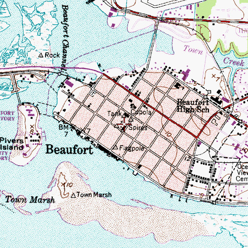 Topographic Map of Beaufort, NC