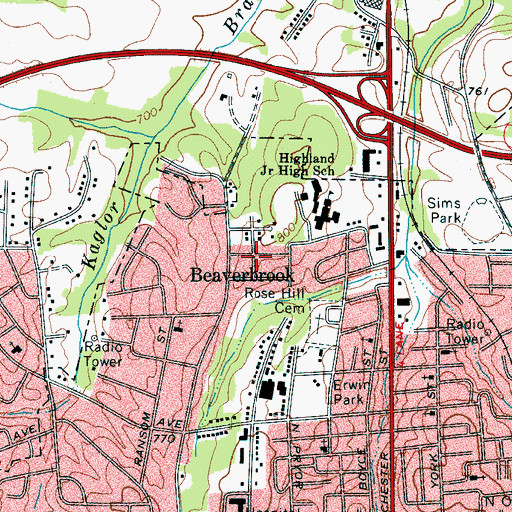 Topographic Map of Beaverbrook, NC