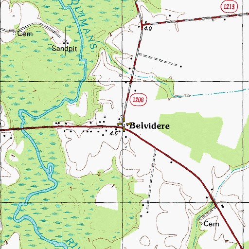 Topographic Map of Belvidere, NC