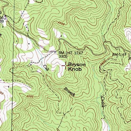 Topographic Map of Bryson Knob, NC