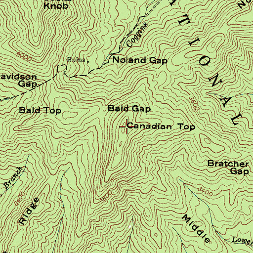 Topographic Map of Canadian Top, NC