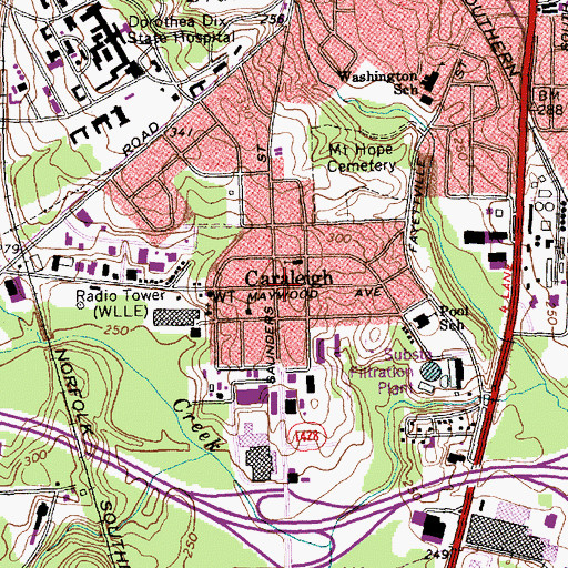 Topographic Map of Caraleigh, NC