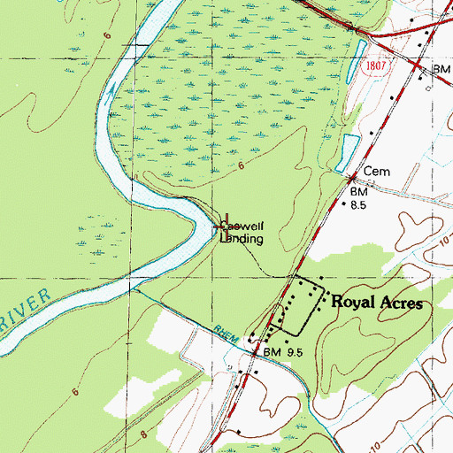 Topographic Map of Caswell Landing, NC