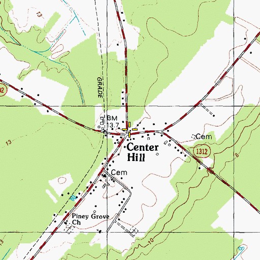 Topographic Map of Center Hill, NC