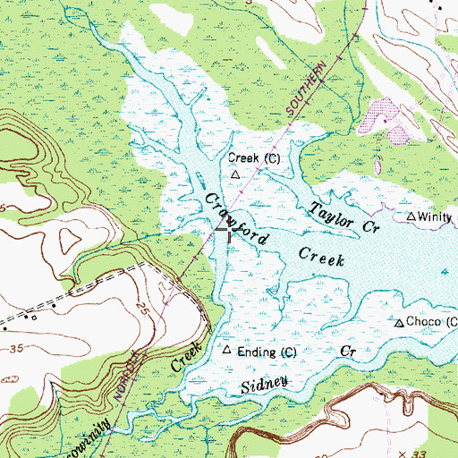 Topographic Map of Chocowinity Creek, NC