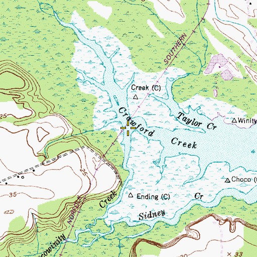 Topographic Map of Chocowinity Creek, NC