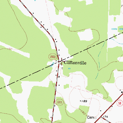 Topographic Map of Cliftonville, NC