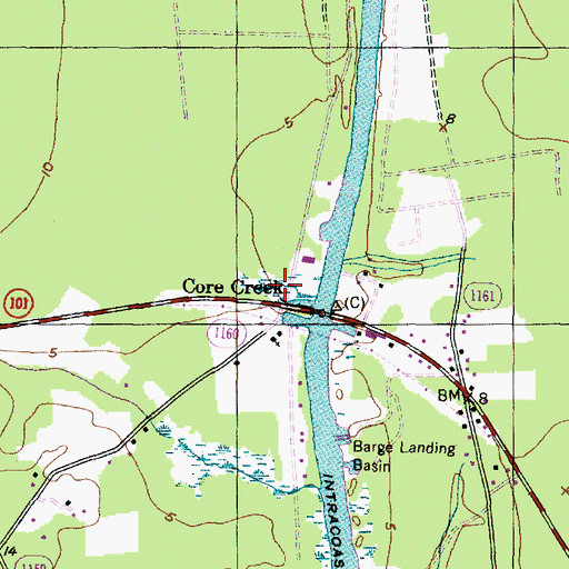 Topographic Map of Core Creek, NC