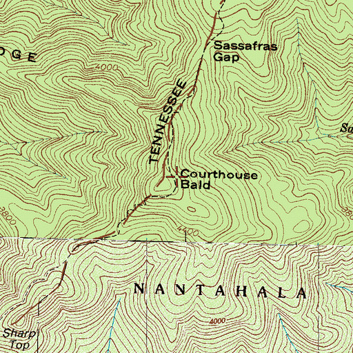 Topographic Map of Courthouse Bald, NC