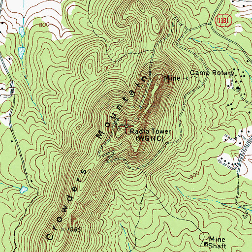 Topographic Map of Crowders Mountain, NC