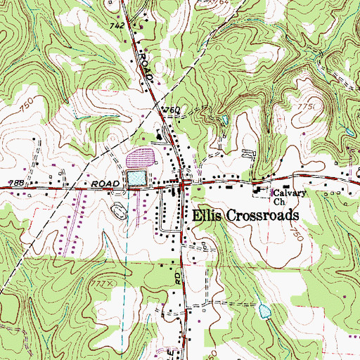 Topographic Map of Ellis Crossroads, NC