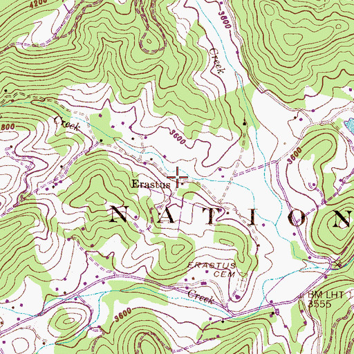 Topographic Map of Erastus, NC