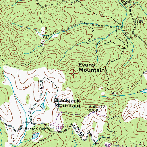 Topographic Map of Evans Mountain, NC