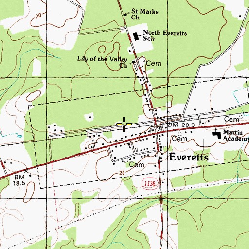 Topographic Map of Everetts, NC