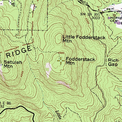Topographic Map of Fodderstack Mountain, NC