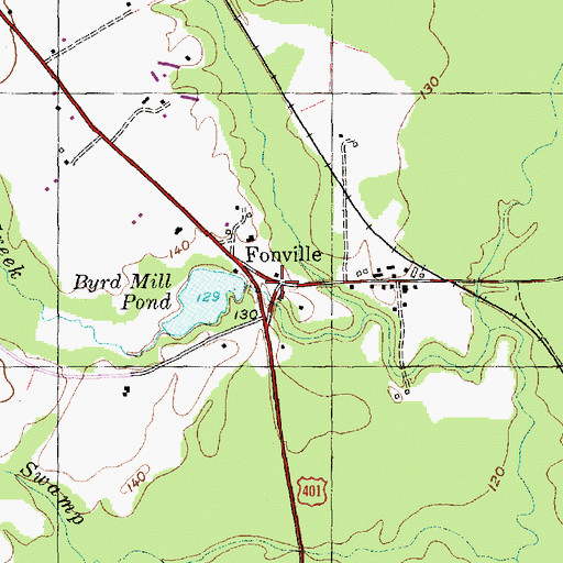 Topographic Map of Fonville, NC