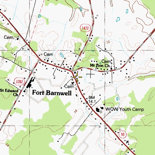 Topographic Map of Fort Barnwell, NC