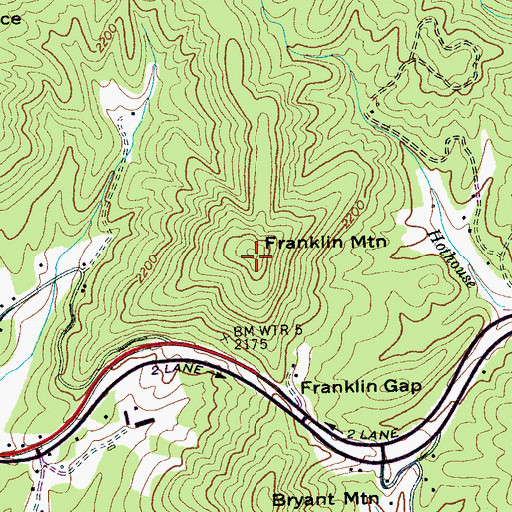 Topographic Map of Franklin Mountain, NC
