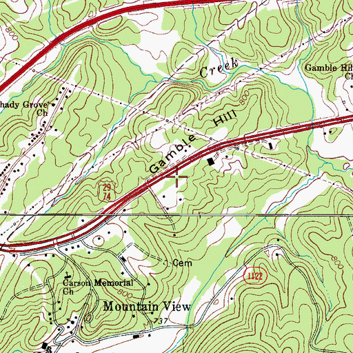 Topographic Map of Gamble Hill, NC