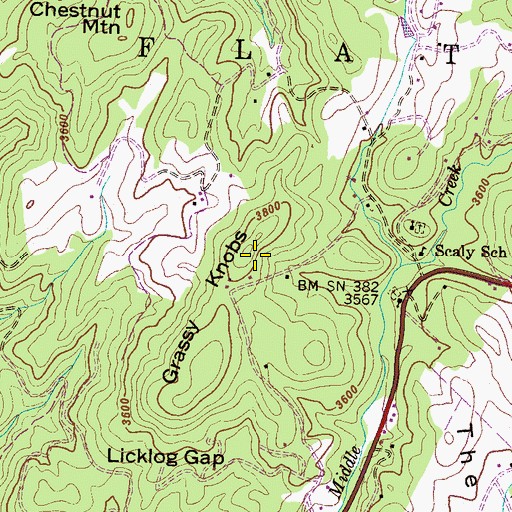 Topographic Map of Grassy Knobs, NC