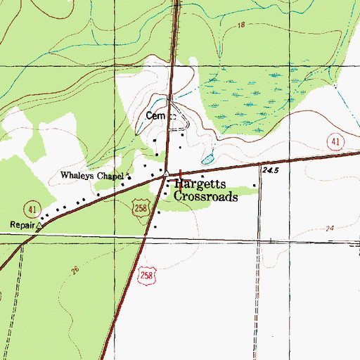 Topographic Map of Hargetts Crossroads, NC