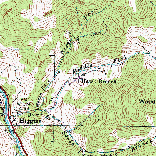 Topographic Map of Hawk Branch, NC