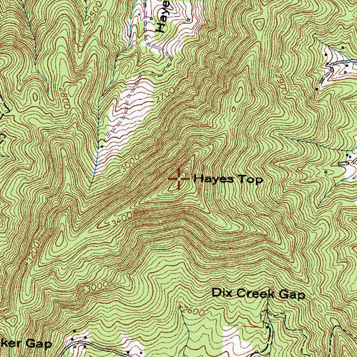 Topographic Map of Hayes Top, NC