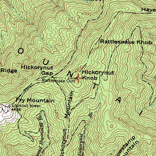 Topographic Map of Hickorynut Knob, NC