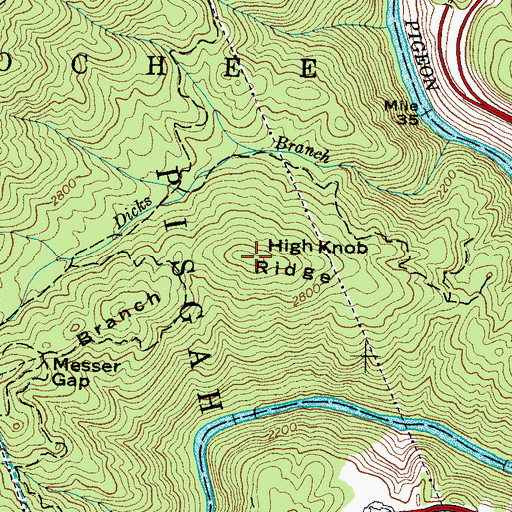 Topographic Map of High Knob Ridge, NC