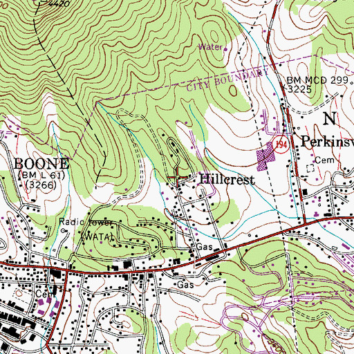 Topographic Map of Hillcrest, NC
