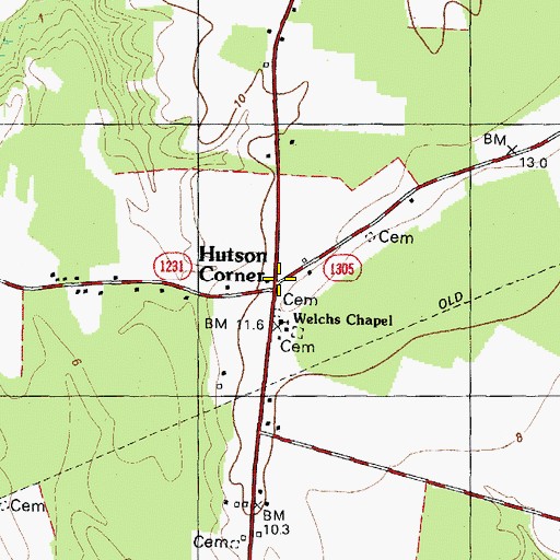 Topographic Map of Hutson Corner, NC