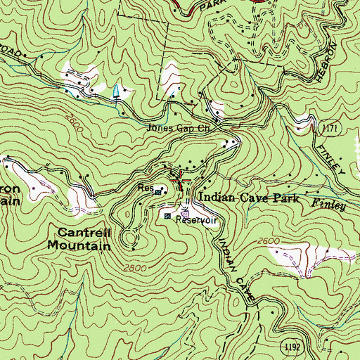 Topographic Map of Indian Cave Park, NC