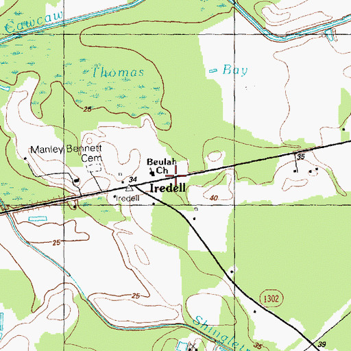 Topographic Map of Iredell, NC