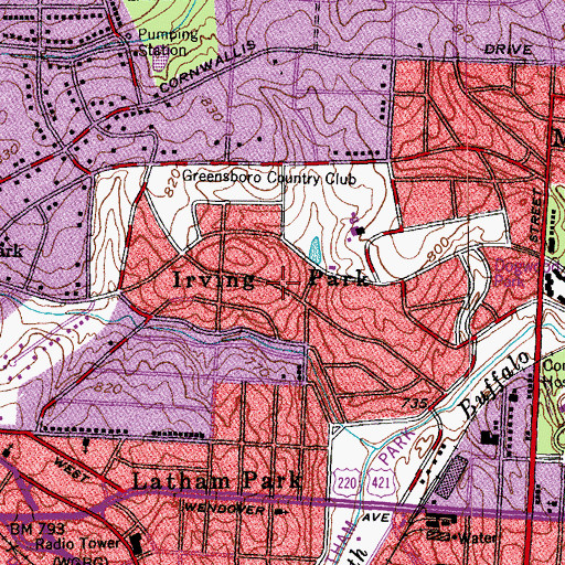 Topographic Map of Irving Park, NC