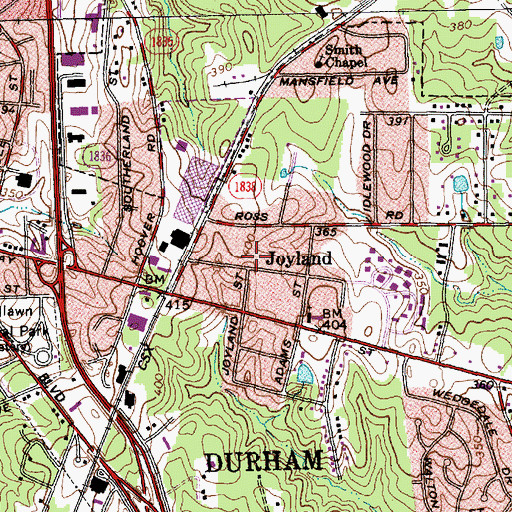 Topographic Map of Joyland, NC
