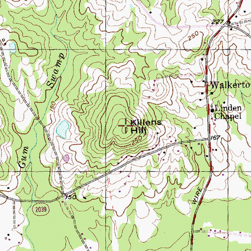 Topographic Map of Killens Hill, NC