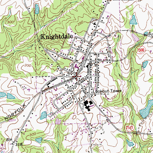 Topographic Map of Knightdale, NC