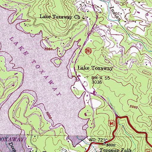 Topographic Map of Lake Toxaway, NC