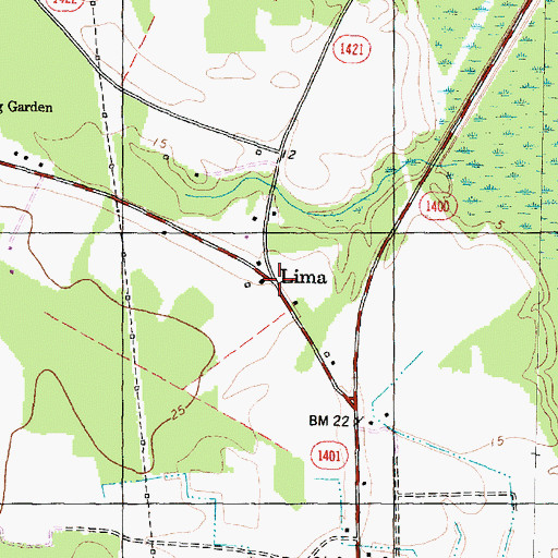 Topographic Map of Lima, NC