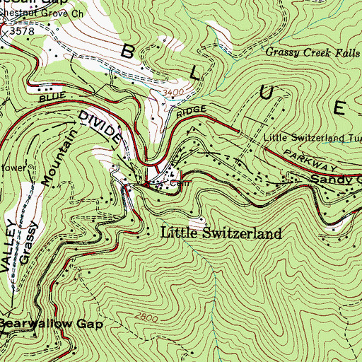 Topographic Map of Little Switzerland, NC