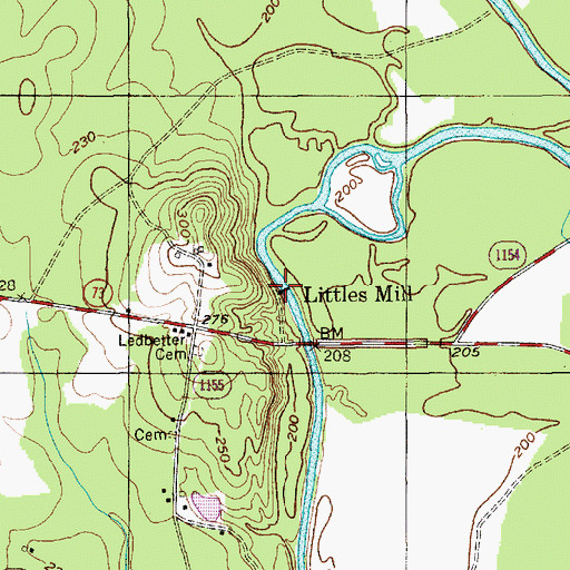 Topographic Map of Littles Mill, NC