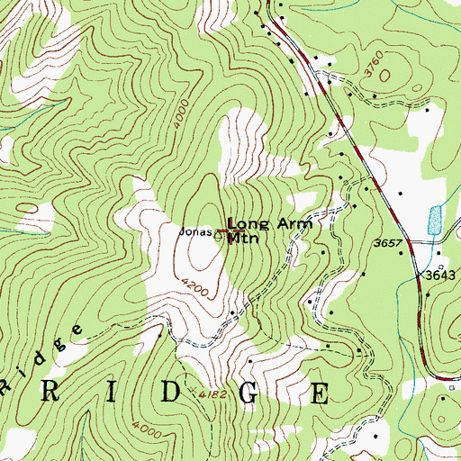 Topographic Map of Long Arm Mountain, NC