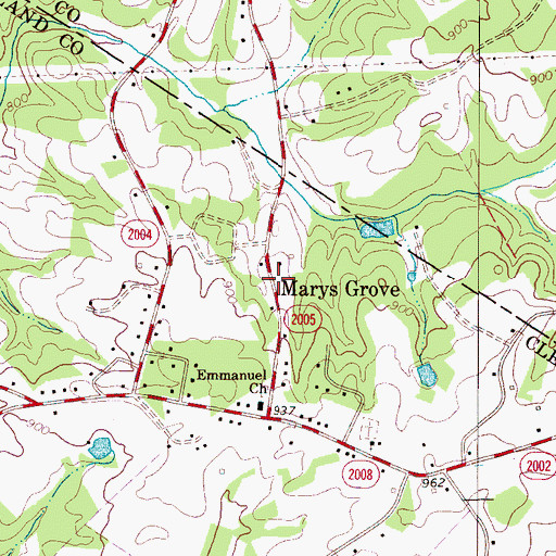 Topographic Map of Marys Grove, NC