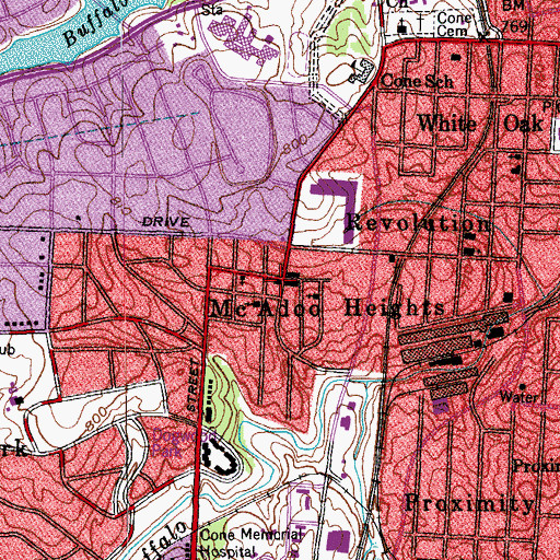 Topographic Map of McAdoo Heights, NC