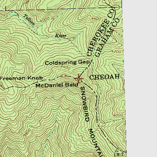 Topographic Map of McDaniel Bald, NC