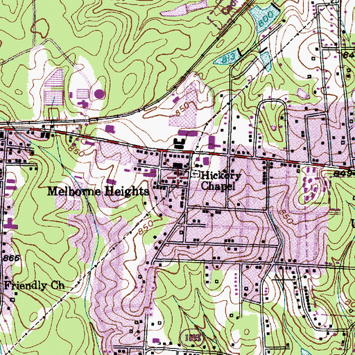 Topographic Map of Melborne Heights, NC